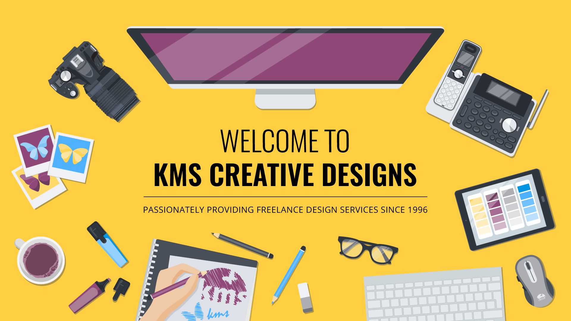 KMS Creative Designs freelance graphic designer desk